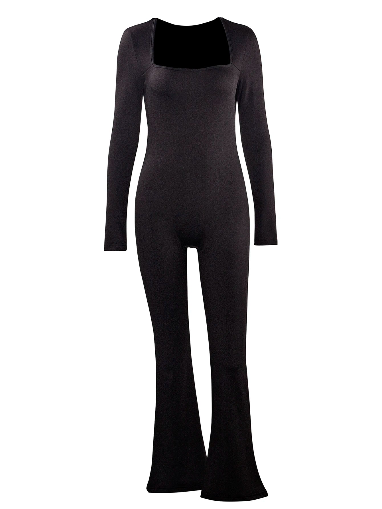 2024 Spring and Autumn Women's Long Sleeve Belly Tightening Waist Hip Lifting Square Neck Wide Leg High Elastic Jumpsuit