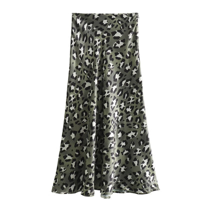 HH Women Fashion Leopard Print Skirt Vintage High Waist Midi Skirts Elegant Women Summer Casual Streetwear Skirt