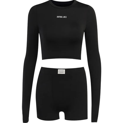 Round Neck Long sleeved Shirt and  Shorts Two piece Set