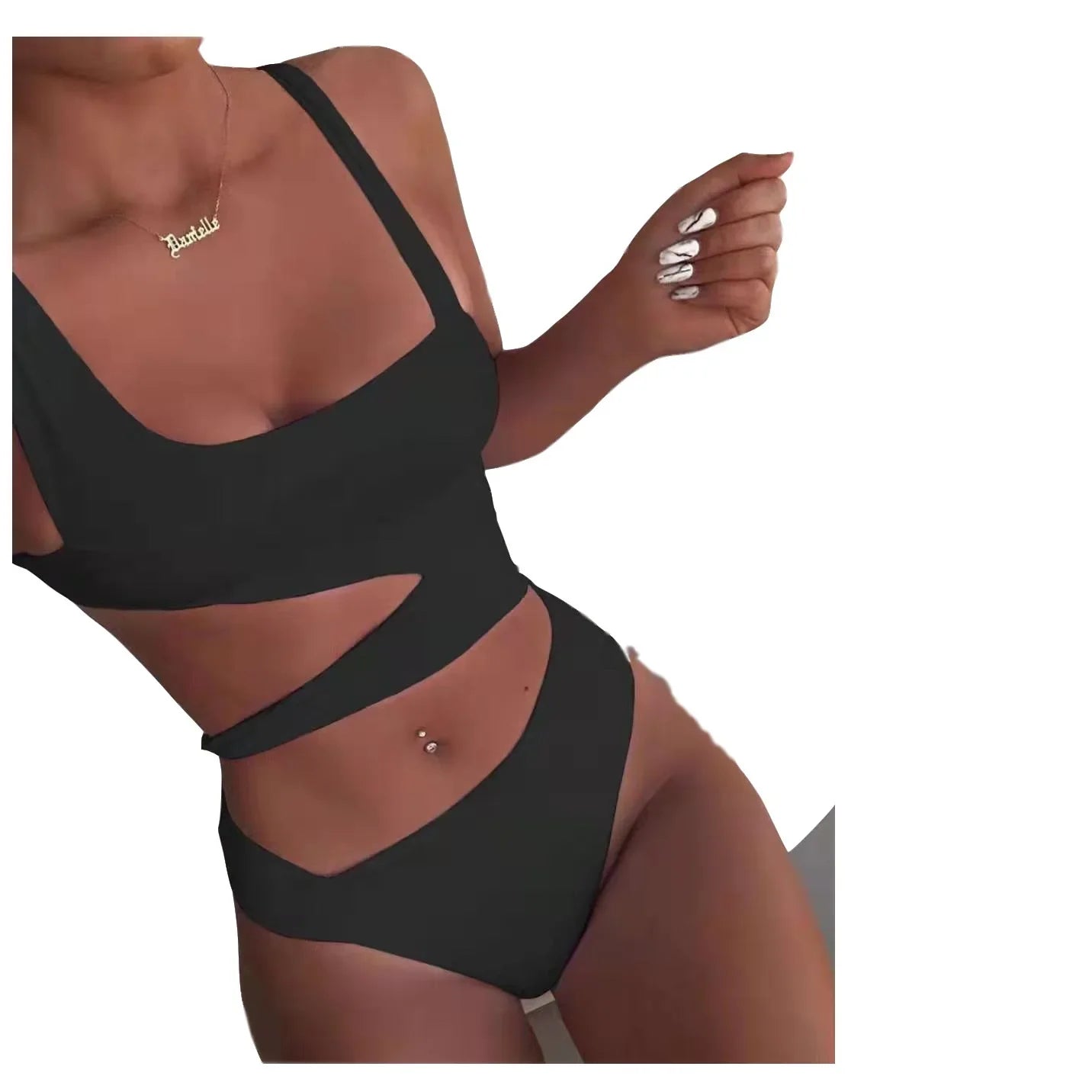 Sexy One-Piece Bikini Swimwear Hollow out Waist Design Pure Color Beachwear Summer Hot Sale Of The Season Trendy Intimate Clothi