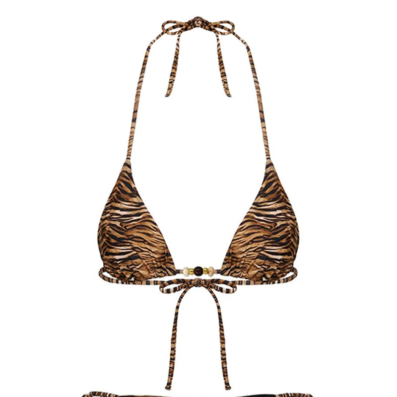 Trendy Tiger Print Bikini Set Swimwear Women Bandage Triangle G-string Split Bikini Summer 2025 New Sexy Spice Girl 2 Piece Sets