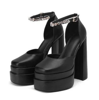 New Fashion Women Pumps Retro Mary Janes Chunky Heels Sandals Spring Platform Dress Party Wedding Basic Shoes Woman Big Size