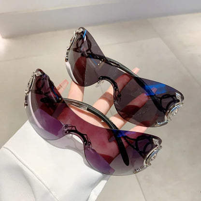 Rimless Gradient Snake Shaped Mirror Leg Sunglasses Oversized Y2k Trendy Wrap Around Punk
