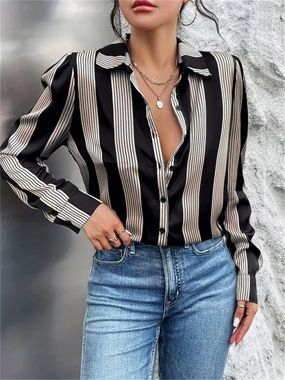 Black Striped Printed Long-sleeved Shirt