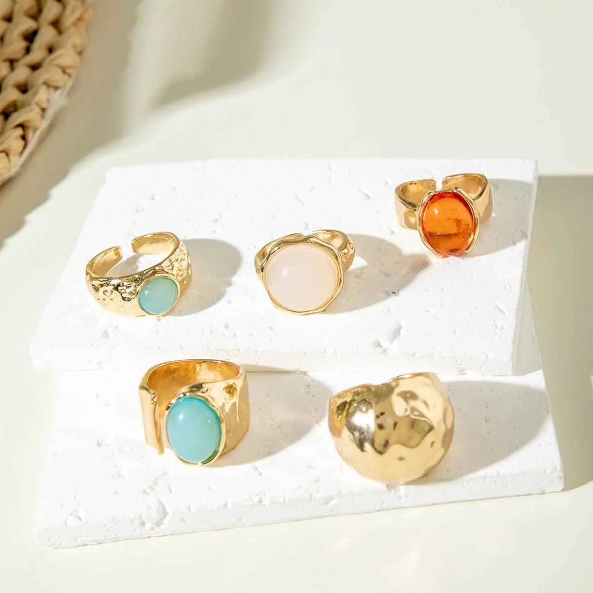 1sets Fashion retro gem metal ring geometric simple personality exquisite irregular opening women jewelry accessories