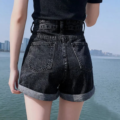 Black Gray Denim Shorts