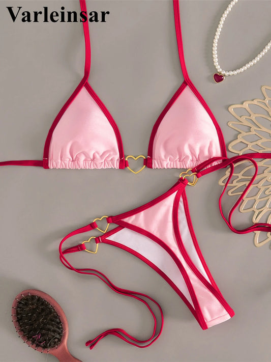 XS - L Halter Mini Micro Thong Bikini Women Swimwear Female Swimsuit Two-pieces Bikini set Padded Bather Bathing Suit Swim V7595