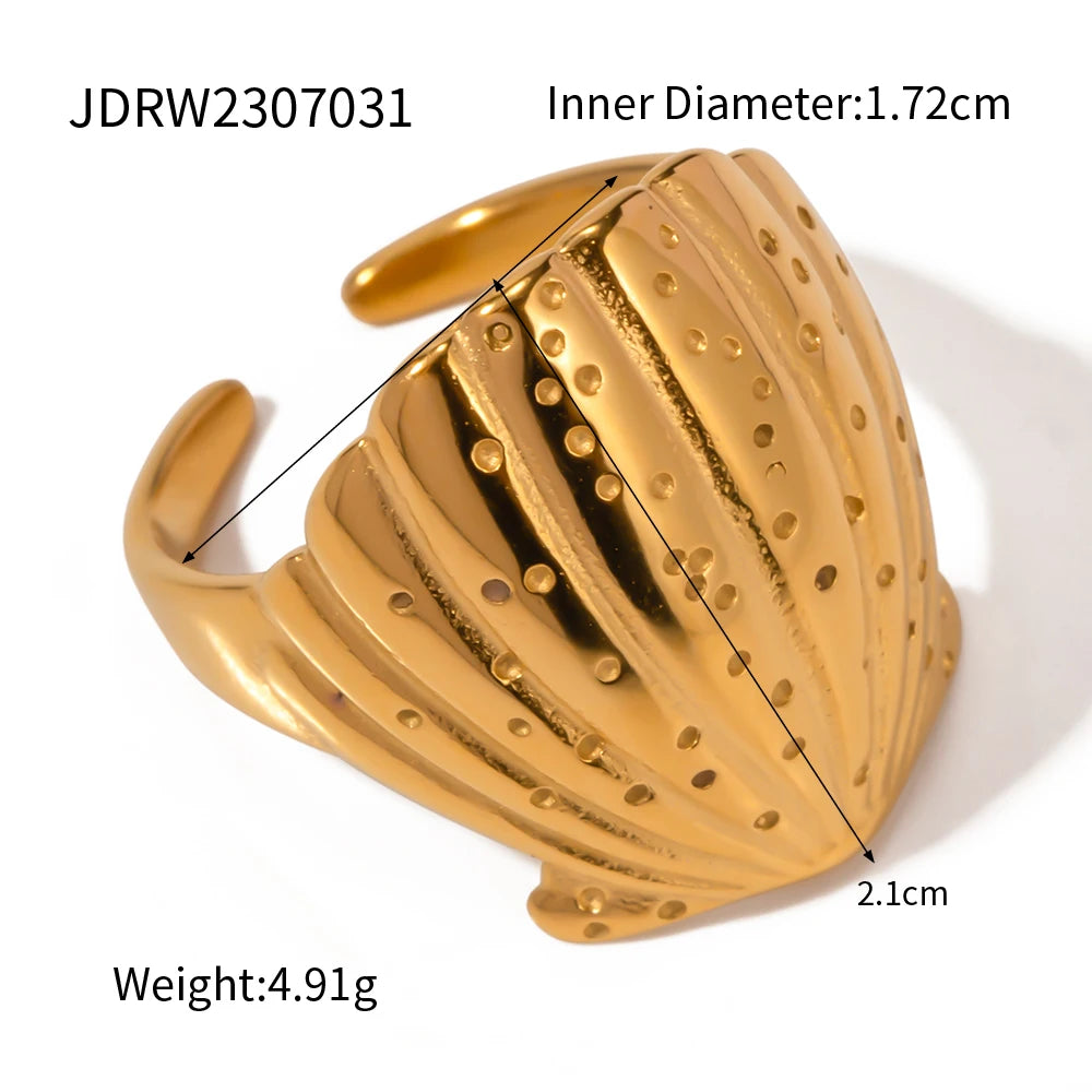 18K Gold Plated Stainless Steel Sea Ocean Element Shell Conch Pattern Earring/Ring/Necklace Women Ear Tarnish Free Jewelry
