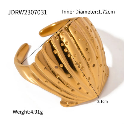 18K Gold Plated Stainless Steel Sea Ocean Element Shell Conch Pattern Earring/Ring/Necklace Women Ear Tarnish Free Jewelry