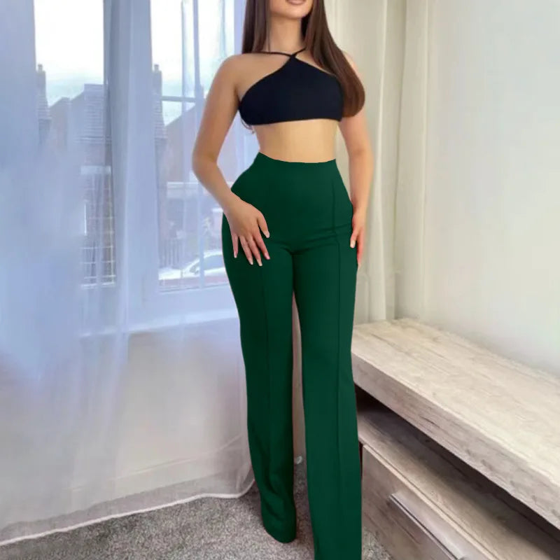 Women's Slim Bell-Bottoms Trousers Trendy Spring Autumn Pants Office Lady Solid Color Flared Trousers