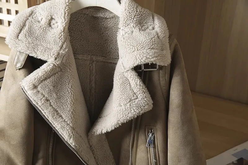 Motorcycle  Faux Shearling Sheepskin Leather Jackets