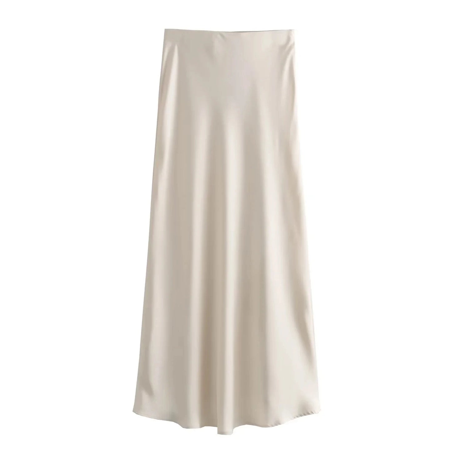 HH 2024 Y2K Casual Women Long Skirt Spring Elastic High Waisted A-Line Casual Female Satin Skirts High Street Lady Skirts