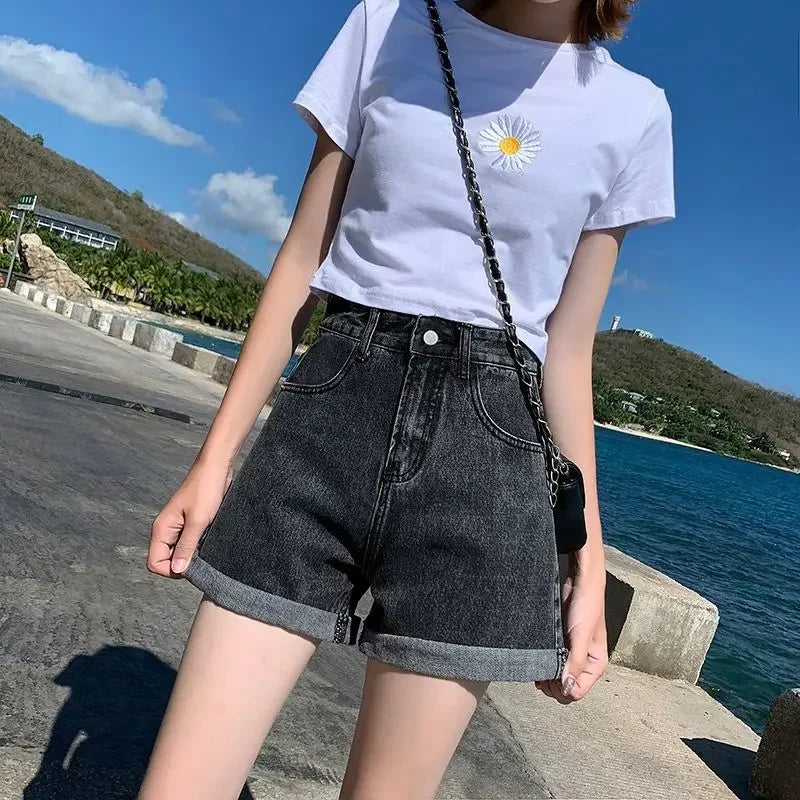 Black Gray Denim Shorts