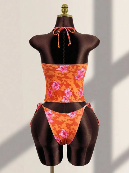 Women's 2026 New Summer Halter Print Bikini Set Sexy Backless Two Piece Swimwear