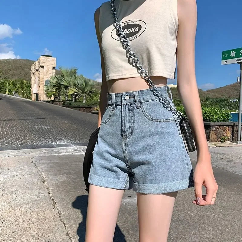 Black Gray Denim Shorts