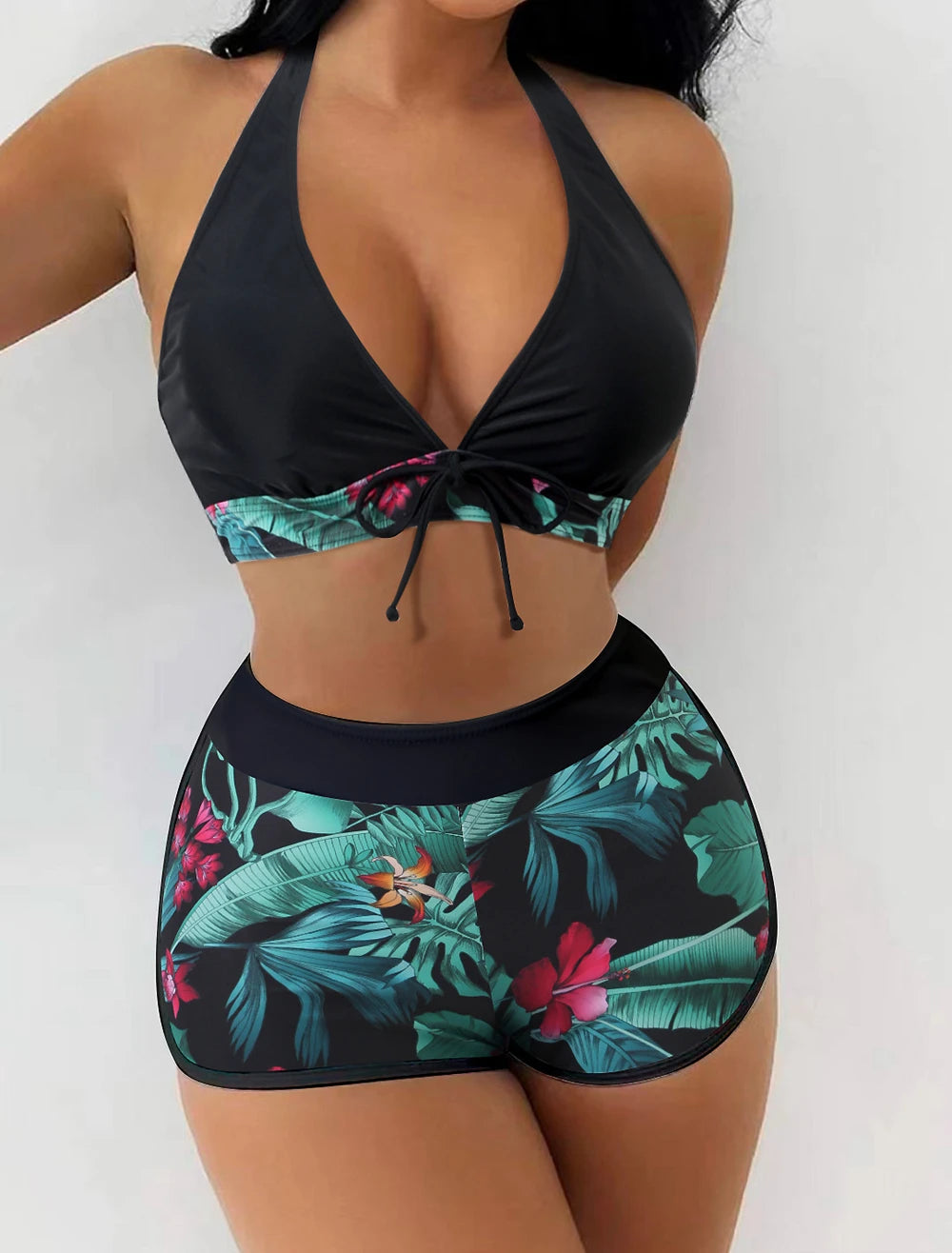 Two-Piece Women's Swimwear Set & High Waisted Boxer Bottom