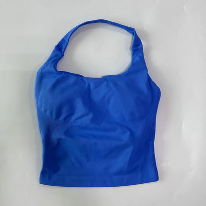 2pcs Women's Gym Set Backless Tank Top High Waist Scrunch Shorts Seamless Fitness Activewear Workout Suit