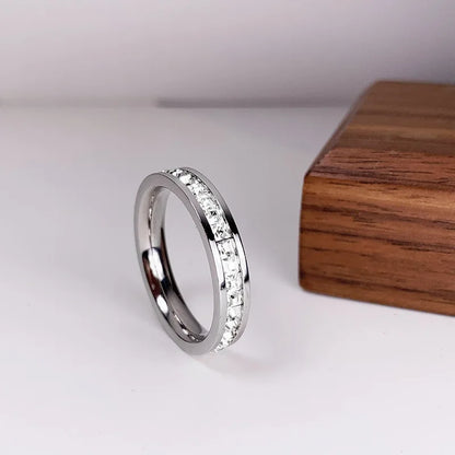 Square Zircon Stainless Steel Couple Ring For Women and Men Romantic Engagement Wedding Party Jewelry Female