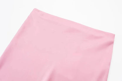 HH 2024 Y2K Casual Women Long Skirt Spring Elastic High Waisted A-Line Casual Female Satin Skirts High Street Lady Skirts