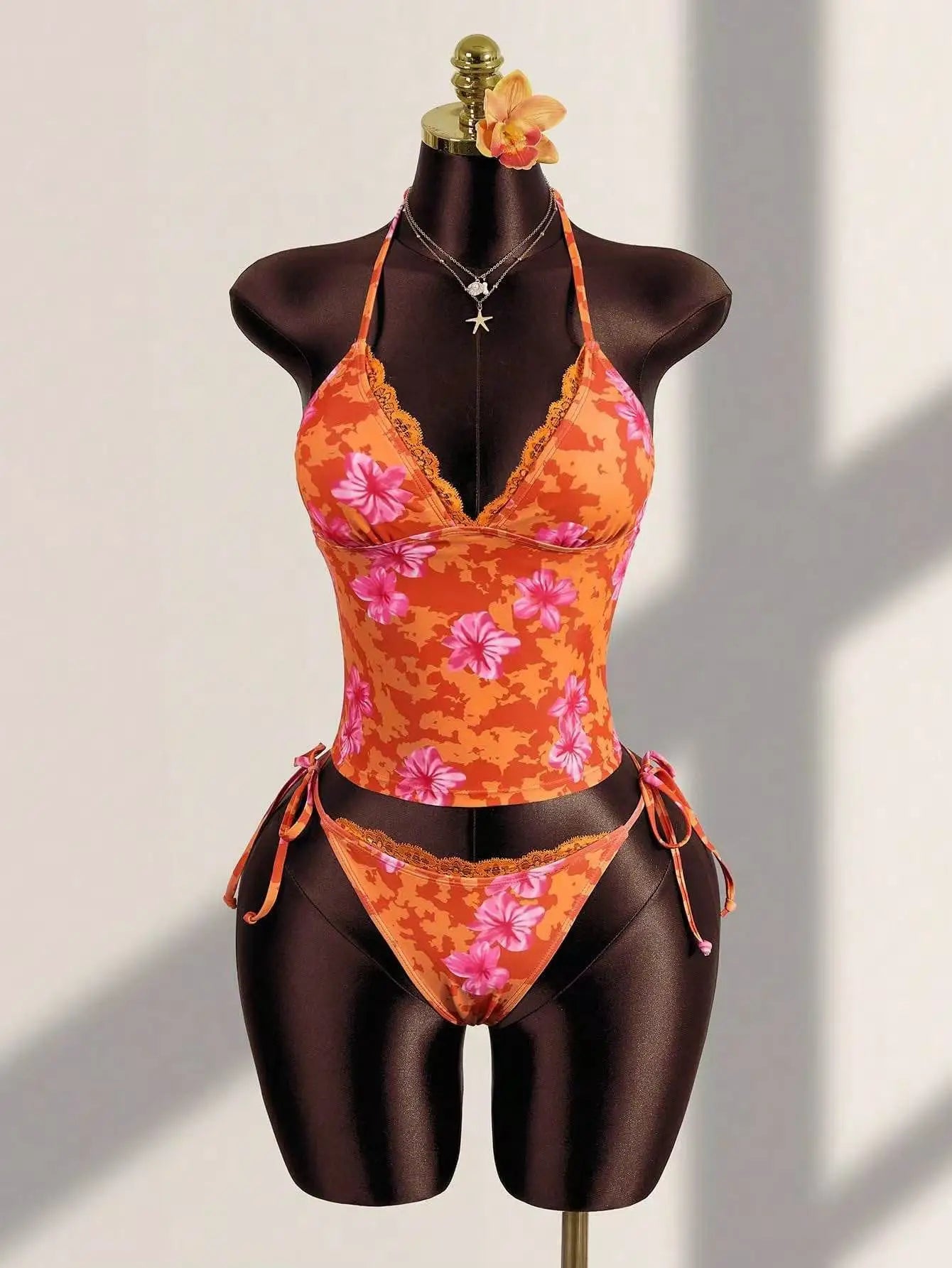 Women's 2026 New Summer Halter Print Bikini Set Sexy Backless Two Piece Swimwear