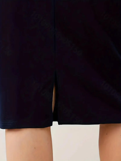 2026 Summer Plus Size Solid Slim Skirt, Casual High Waist Slit Skirt, Women's Plus SizeClothing