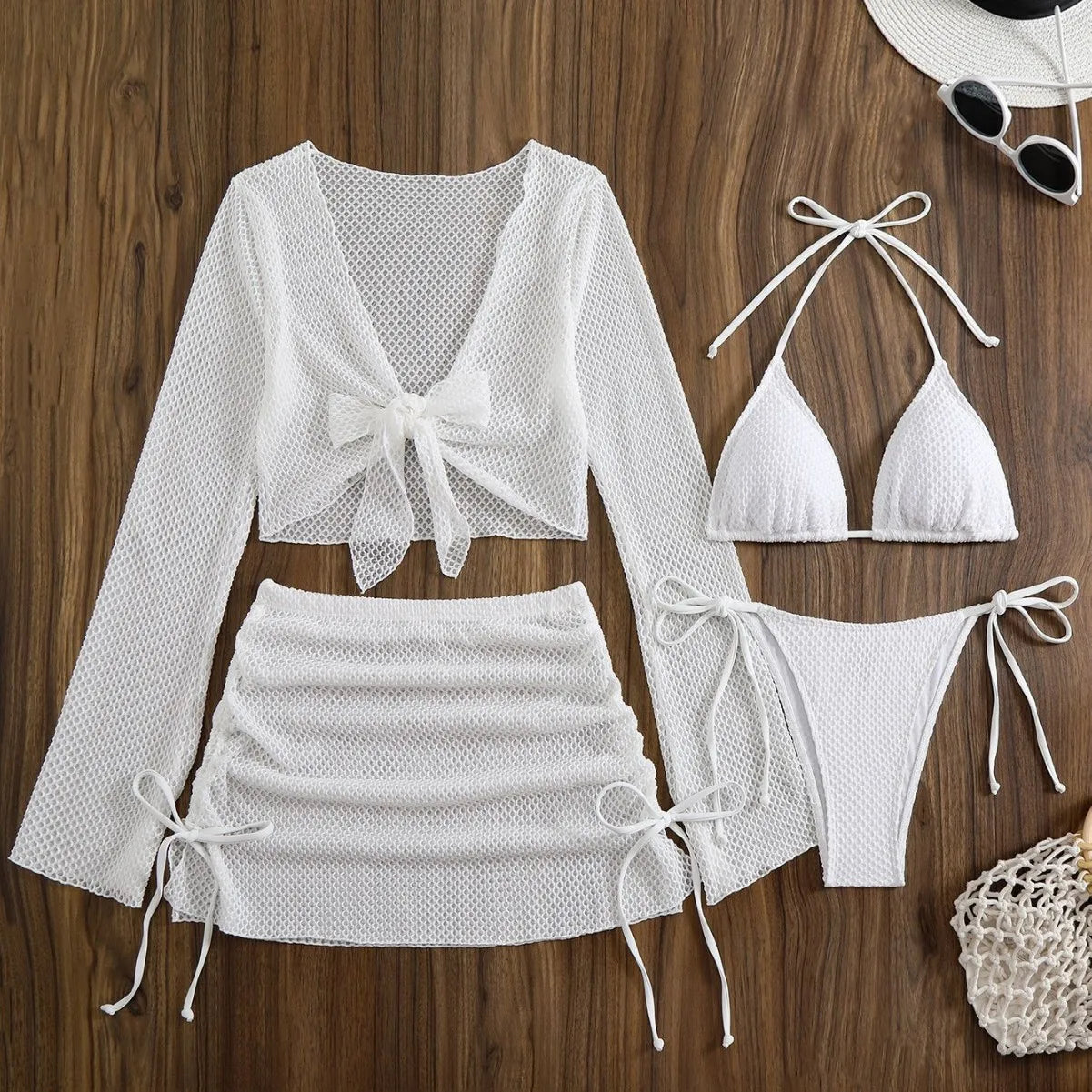 Sexy Solid Color Bikini Set Strap Crossbody Swimwear Polyester Fabric Backless Design for Swimming And Water Sports