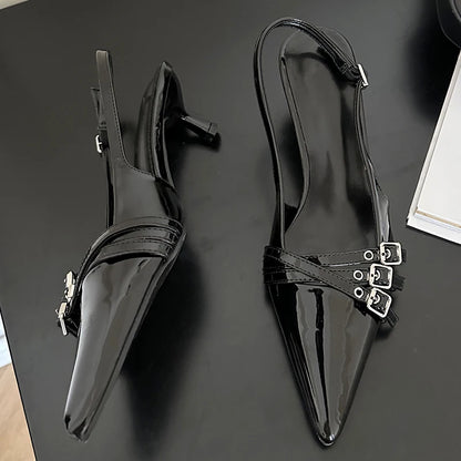 2024 Pointed Toe Shallow Ladies Heels Shoes Female Fashion Slingbacks New in Medium Heels Shoes for Women Footwear Mules
