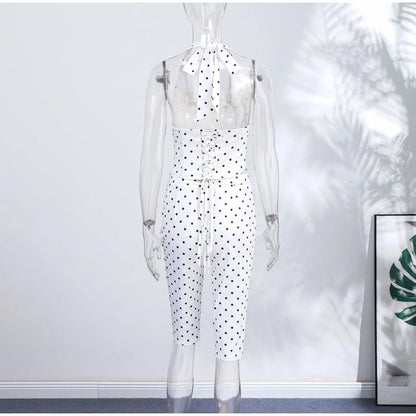 Fashion Polka Dot Two-pieces 7-inch Pants Sets Women's Slim Halter Waist-cinching Tops Hip-wrap Pant 2026 New Ladies Solid Suit