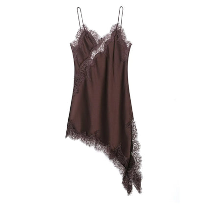 2025 Women's Solid Lace Dress Sleeveless Sexy Backless Asymmetric Long Dresses Female Summer Woman Evening Party Dress Fashion