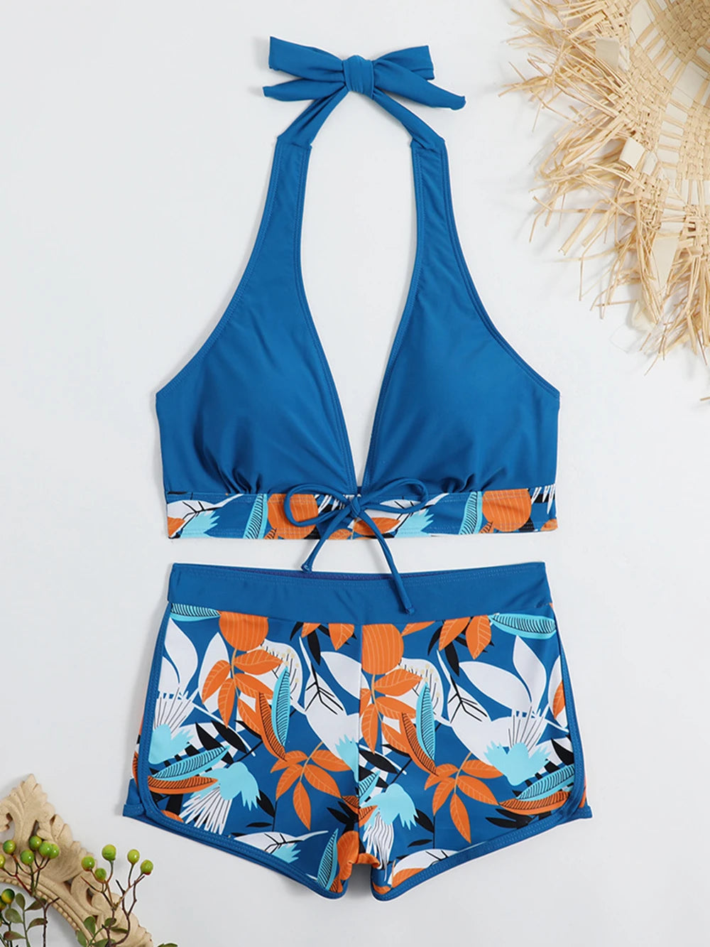 Two-Piece Women's Swimwear Set & High Waisted Boxer Bottom