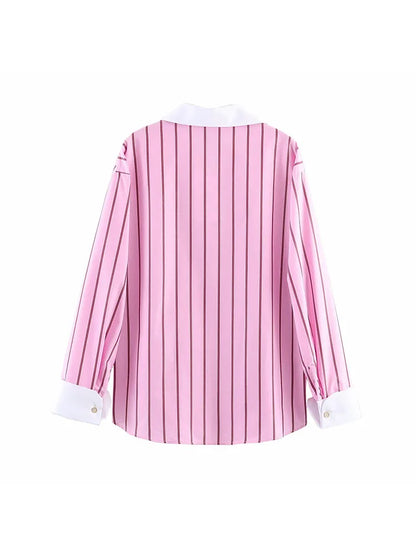 Women Blouses Tops Spring New Fashion Color Blocking Elegant Women's Shirts Tops Chic Street Single-breasted Tops
