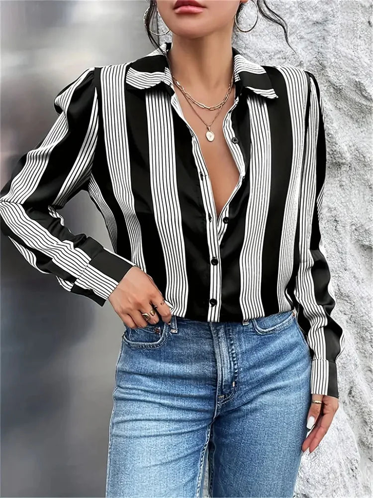 Black Striped Printed Long-sleeved Shirt
