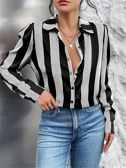 Black Striped Printed Long-sleeved Shirt