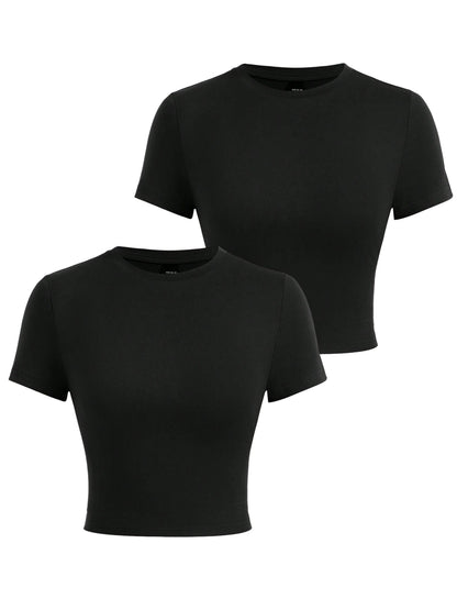 Y2K Woman Solid Cotton Crop Tops Short Sleeve High Elastic T-Shirt Soft O-Neck Sporty Tees Summer Street Fashion Female Clothes