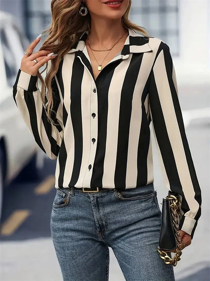 Black Striped Printed Long-sleeved Shirt