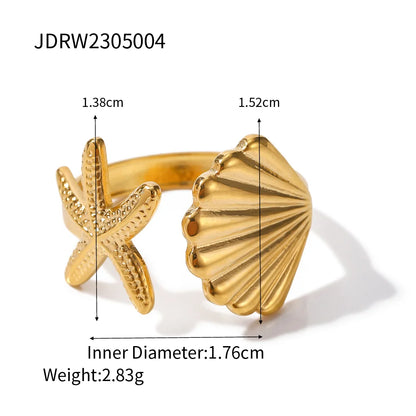 18K Gold Plated Stainless Steel Sea Ocean Element Shell Conch Pattern Earring/Ring/Necklace Women Ear Tarnish Free Jewelry
