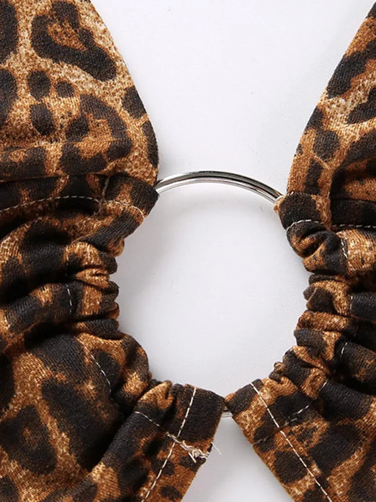 Leopard Printed Sexy Halter Crop Top