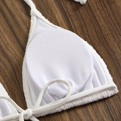 Sexy Solid Color Bikini Set Strap Crossbody Swimwear Polyester Fabric Backless Design for Swimming And Water Sports