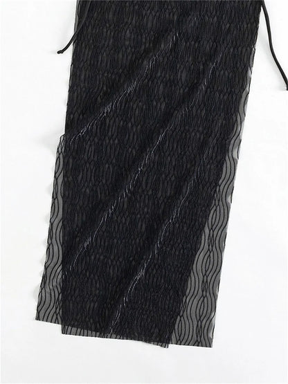 Sexy Mesh High Slit Dress Cover-Ups Transparent Jacquard Drawstrinig Beach Bikini Cover Up Women Swimwears Vacation Outfit Mujer